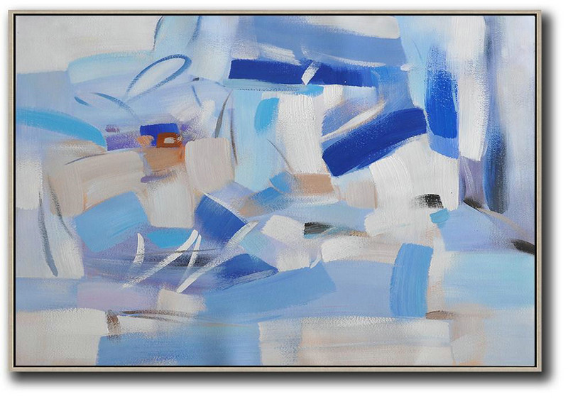 Huge Canvas Art On Canvas,Oversized Horizontal Contemporary Art,Original Art Acrylic Painting,Grey,White,Blue.Etc